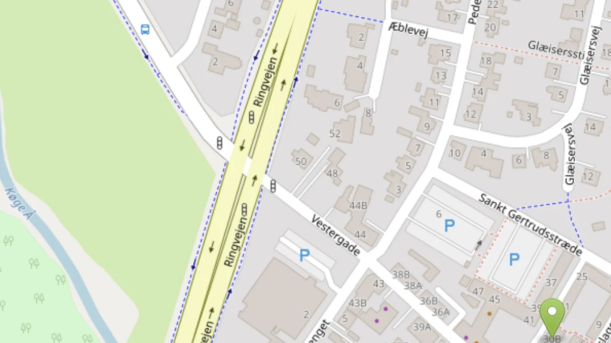 Kort over Vestergade 30B midt i Køge
